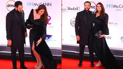 الظهور الاول لهنادي مهنا وأحمد خالد صالح بعد الزواج وشهر العسل احتفالا بعرض أنصاف مجانين