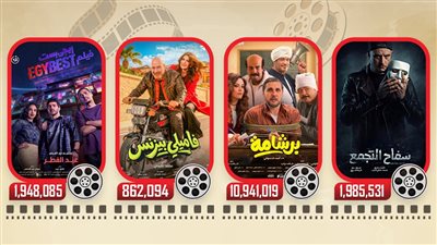 إيرادات أمس .. برشامة يجمع 10.9مليون وسفاح التجمع وإيجي بست وفاميلي بيزنس يحصدون 4.7 مليون